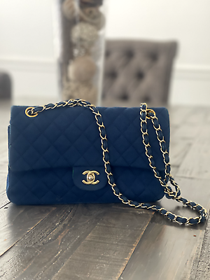 #ad CHANEL Double Flap Medium Denim Quilted Shoulder Bag W Card