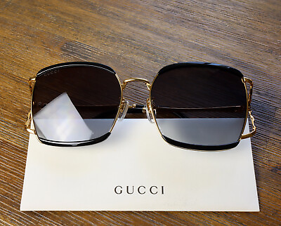 #ad Gucci GG0593SK 001 59mm Oversized Square Sunglasses in Black Gold and Gray Lens