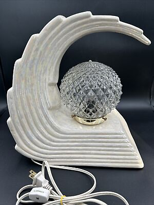 #ad Waterfall Ceramic Retro Lamp in Iridescent White with Glass Textured Globe