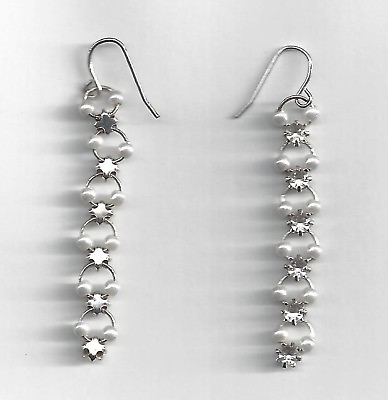 #ad Pearl Rhinestone Simulated Drop Dangle Earrings Silver Tone $12.00
