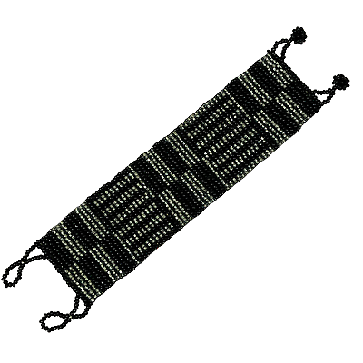 #ad Seed bead cuff bracelet handmade black silver stripe check tribal boho hippie J