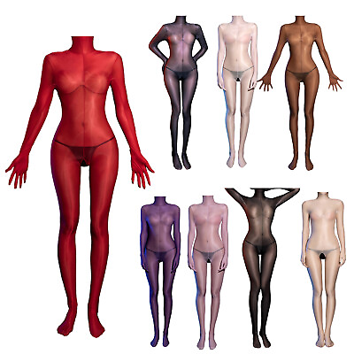 #ad US Womens Full Bodysuit Sheer Oil Jumpsuit Smooth Bodycon Lingerie Shiny Catsuit