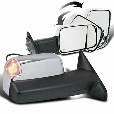 #ad For 2011 2017 Ram 1500 2500 3500 Power Heated LED Puddle Lamp Chrome Tow Mirrors