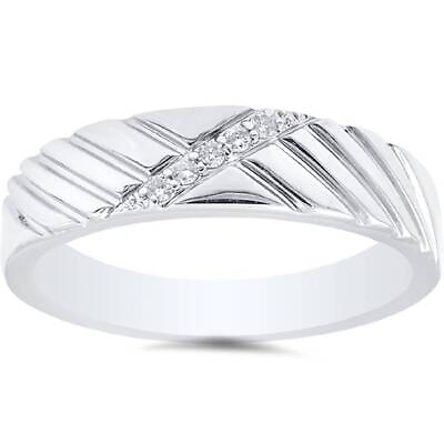 #ad Mens Diamond 14K White Gold Wedding Ring