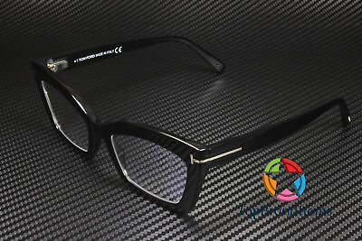 #ad TOM FORD T Logo FT5766 B 001 Shiny Black Blue Block Lens 54 mm Womens Eyeglasses
