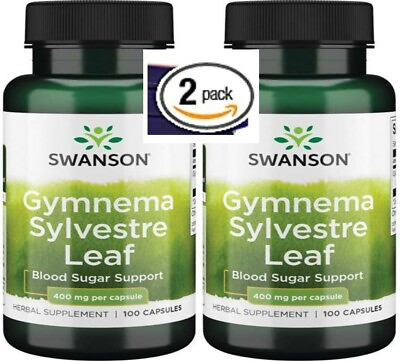 #ad Gymnema Sylvestre Leaf 400mg 200 capsules 2x100 Blood Glucose Sugar Metabolism