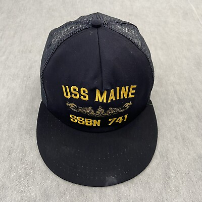 #ad VINTAGE USS Maine Hat Adult SSBN 741 Blue Snapback Mesh Cap Navy Inter All Mens $21.96
