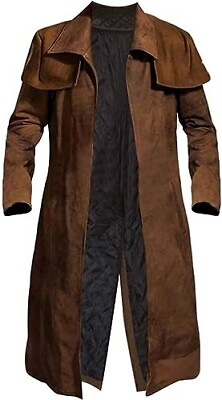 #ad Men#x27;s Fallout Long Trench Coat Faux Leather Full Length duster Coat Brown Coat