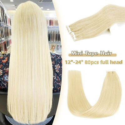 #ad Mini Tape In Human Hair Extensions Straight Machine Skin Weft Adhesive Seamless