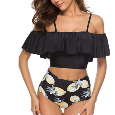 #ad Lady#x27;s Halter High Waist Ruffled Tummy Bikini 2 Pcs set Floral Swimwear 9 Color $13.04
