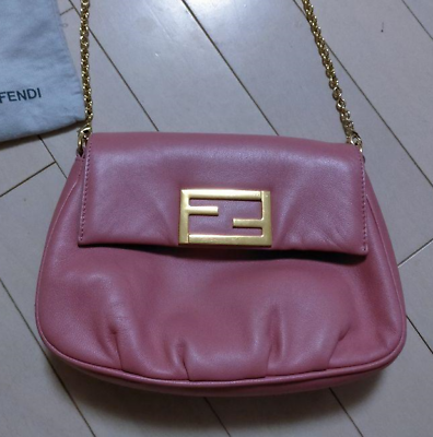 #ad FENDI Shoulder Bag Pink Leather FF Buckle Size: W8.7xH6.3 in. Strap: 49.2 in.