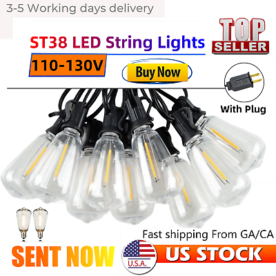#ad 100ft String Lights S14 LED Shatterproof IP65 Warm for Outdoor Garden Patio Yard
