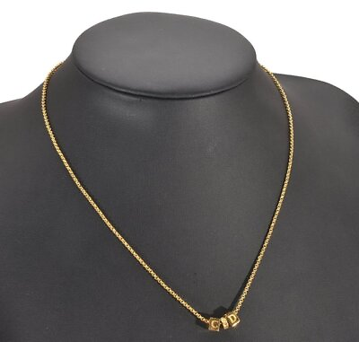 #ad Authentic Christian Dior Gold Tone Chain Rhinestone Pendant Necklace CD 0029J