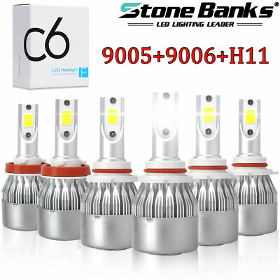 #ad 6Pcs Combo 90059006H11 LED Headlights Fog Light Kit 6000K High Low Beam Bulbs