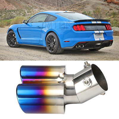 #ad For Ford Mustang Shelby GT350 Curved Rear Exhaust Pipe Tail Muffler Dual Tips