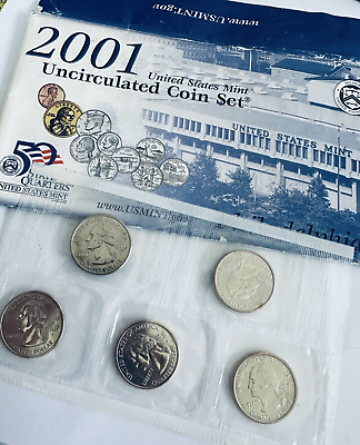 #ad 2001 P State Quarter 5 Coin Mint Set Sealed Mint Cello Brilliant Gem w Tone