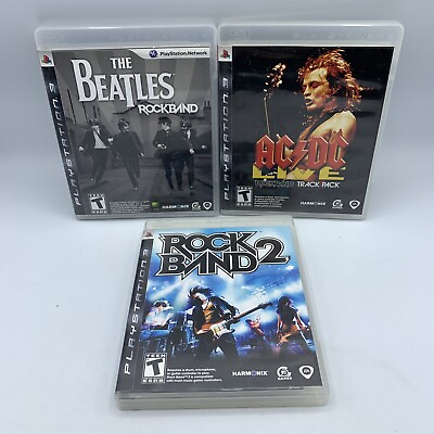 #ad Rock Band The Beatles AC DC Rock Band 2 PlayStation 3 PS3 Lot Of 3 Games