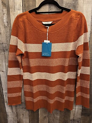 #ad New Market amp; Spruce Women#x27;s Size M Rust Stripe Sweater Waffle Knit