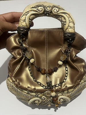 #ad Vintage Rare MAYA EVANGELISTA Resin Hard Case Bag Clutch Beaded Chain Metallic