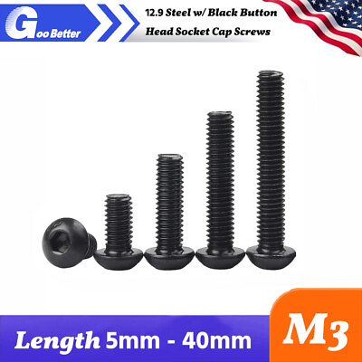 #ad M3 Button Head Socket Cap Screws 12.9 Steel w Black Ox ISO 7380 5mm 40mm $5.39