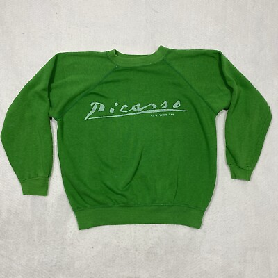 #ad Vintage 1980 PICASSO New York Sweatshirt Size Medium Green Crew Neck Rare $119.95