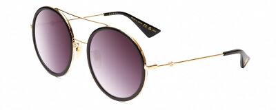 #ad Gucci GG0061S Women#x27;s Round Full Rim Designer Sunglasses in Gold Black Gray 56mm