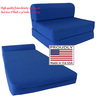 #ad Twin 6x32x70 Flip Chair Folding Foam Beds Foldable Sofa Bed Royal Blue