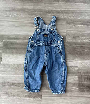 #ad Osh Kosh B’gosh Infant Denim Vestbak Overalls Pants 12 Months Snap Button Vtg