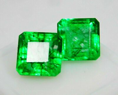 #ad Natural Loose Gemstone 14 Ct Colombian Green Emerald Certified Pair