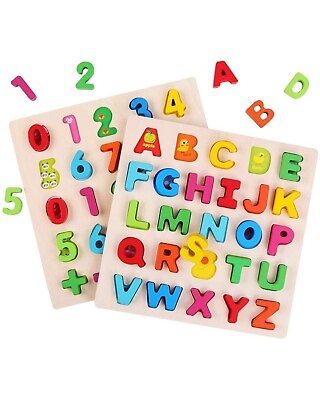 #ad 2PCS Wooden Alphabet Number Puzzle Set Baby Toys Kids Learning Educational Toys