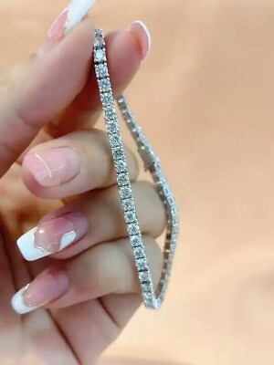 #ad 6Ct Round Cut Moissanite Inches 7quot; Tennis Bracelet Women#x27;s Solid 14K White Gold