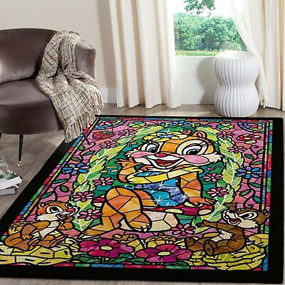#ad Colorful The Chipmunks Movie Chip And Dale Stained Glass Pattern Rug