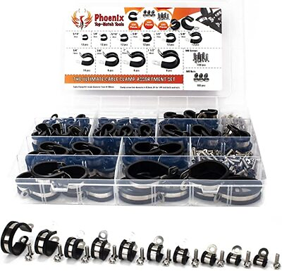 #ad 100pcs Black Assortment Kit 304 Stainless Steel Cushion Cable Clamps 10 Sizes