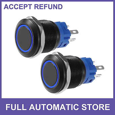 #ad TWO 19mm Pressure Push Button Switch for Boat Truck RV Blue Universal