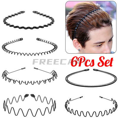 #ad 6Pcs Metal Hair Headband Wave Style Hoop Band Comb Sports Hairband Men Women US