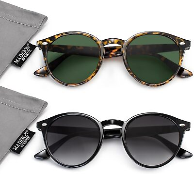 #ad Madison Avenue 2 Pack Retro Round Sunglasses for Women Men UV Protection Vintag