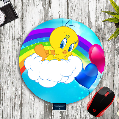 #ad TWEETY BIRD RAINBOW HEARTS COLORFUL ROUND PC MOUSE PAD DESK MAT SCHOOL PC GAMING $12.95