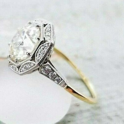 #ad Art Deco Style Old European Cut Lab Created Diamond Wedding Ring 14K Gold Filled $73.50