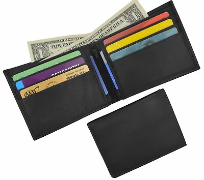 #ad Genuine Lambskin Soft Leather Card Holder Bifold Men#x27;s Wallet with Inner Zipper
