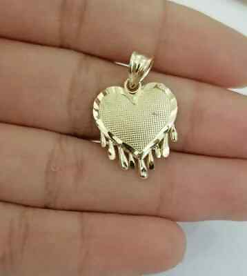 #ad Metal Women#x27;s Drip Heart Pendant With 18quot; Free Chain 14k Yellow Gold Plated