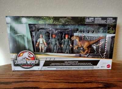 #ad Jurassic Park World Legacy Velociraptor Containment Chaos Pack Toy Muldoon Cage