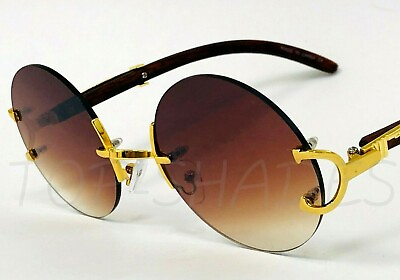 #ad Men Sunglasses Fashion Elegant Classy Sophisticated Style Gold Round Wood Frame