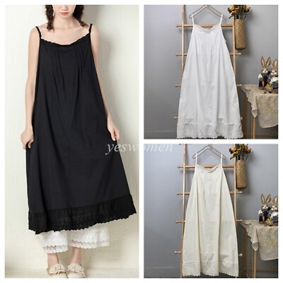 #ad Women 100% Cotton Camisole Full Slip Dress Cami Maxi Dress Petticoat Chemise