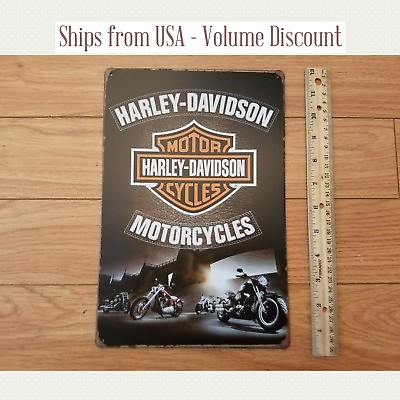 #ad Harley Sign Harley Logo Sign Harley Bar and Shield Metal Harley Garage Sign Tin