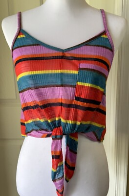 #ad Urban Outfitters Tank Top Stripe Tie Womens Small Crop Spring Colorful Soft Boho