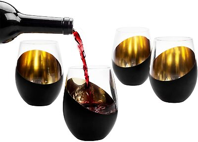 #ad Black amp; Gold Stemless Wine Glasses Elegant Anniversary Wine Glasses Set of 4
