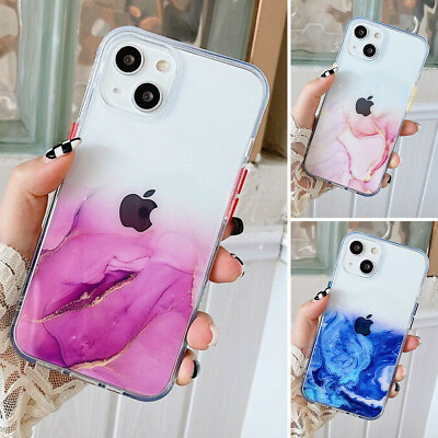 #ad For iPhone 14 Pro Max 13 12 11 XR 8 7 Shockproof Bling Clear Marble Case Cover