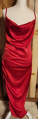 #ad Women Long party evening Sleeveless Dress red