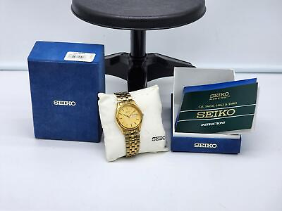 #ad MENS Vintage SEIKO WATCH BOX PAPERS Runs With Battery but needs new Stem