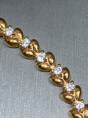 #ad Sterling Silver Cubic Zirconia Gorgeous Tennis Bracelet Diamanté W Saftey Clasp